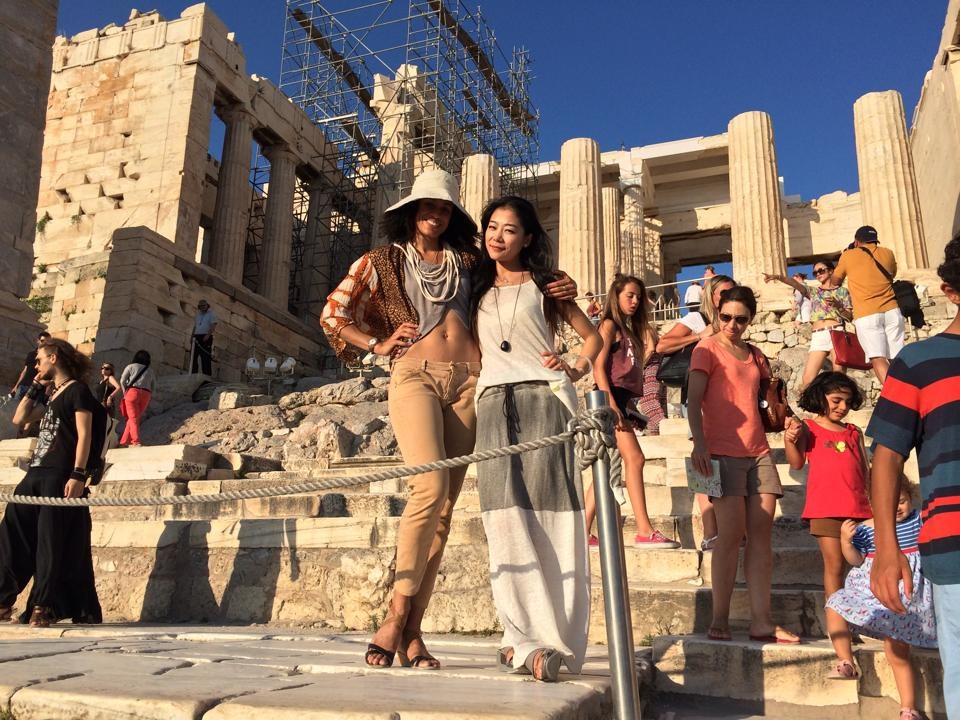 Natasha Diamond-Walker and Ying Xin at the Acropolis in Athens, Greece